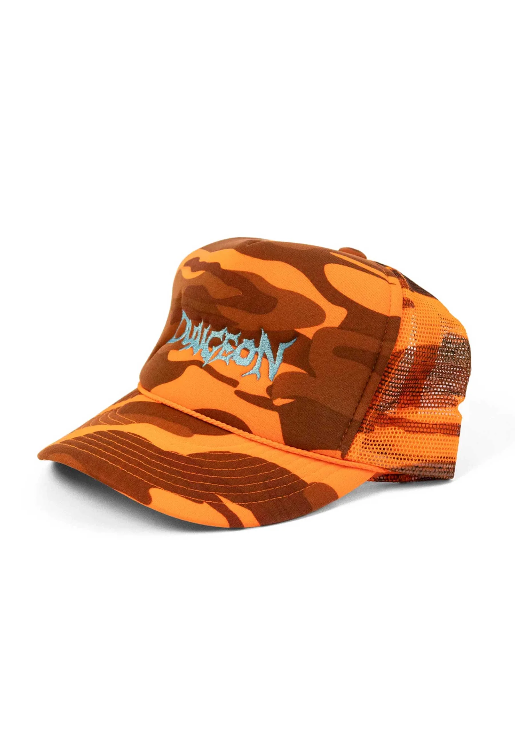 Dungeon Gateway 'Scrawl Logo' Foam Trucker Cap (Orange Camo / Electric Blue) - Image 3